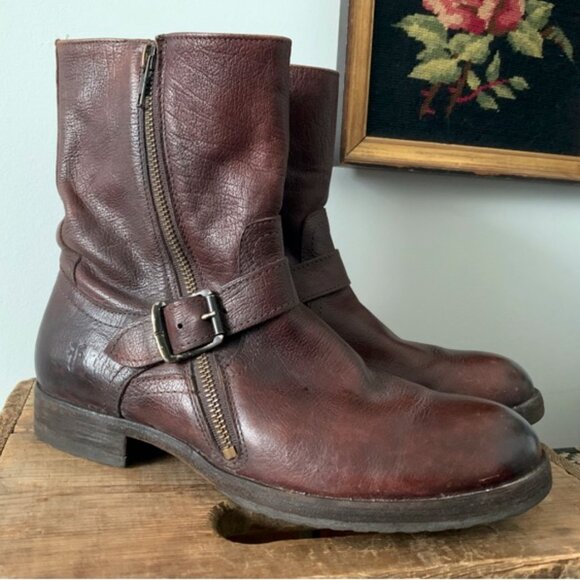 FRYE | Size 7D US Men's Leather Brown Double side zip Boots - Picture 2 of 16